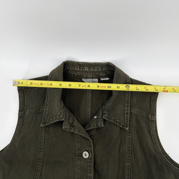 Chico's Platinum Denim Olive Green Utility Vest Size 2 Lg Cotton Stretch EUC - Picture 8 of 9